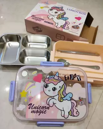 Unicorn Stainless Steel Insulated 3 Grid Lunch Box-750 ml